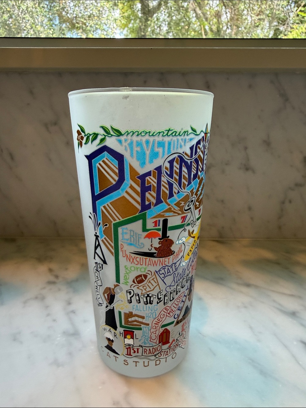 CatStudio Pennsylvania White Frosted Souvenir Drinking Glass